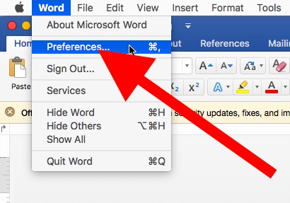 where is options in word for mac